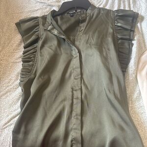 Express Olive Ruffle Sleeve Blouse